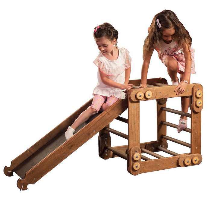 2-in-1 Montessori Climbing Set: Snake Ladder + Slide Board/Climbing Ramp – Beige