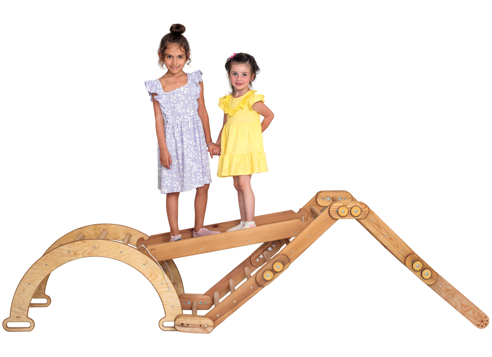 3-in-1 Montessori Climbing Set: Snake Ladder + Arch/Rocker + Slide Board/Ramp – Chocolate