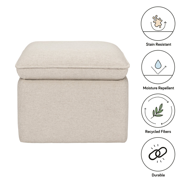 Babyletto Cali Storage Ottoman in Eco-Performance Fabric with USB port | Water Repellent & Stain Resistant