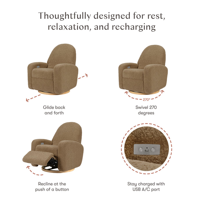 Babyletto Nami Electronic Recliner and Swivel Glider Recliner in Shearling with USB port