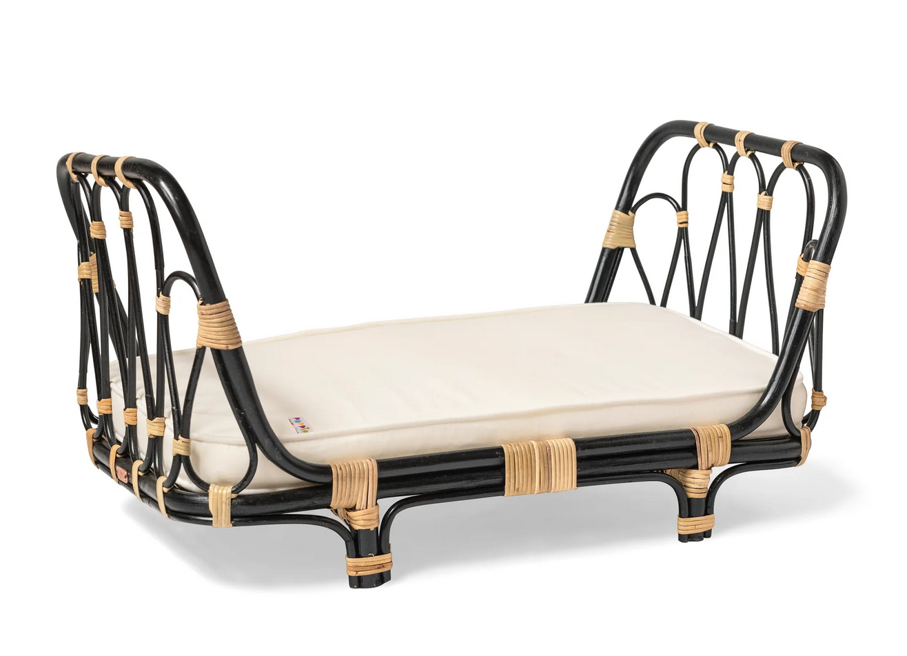 Poppie Toys Rattan Doll Daybed - Black Edition