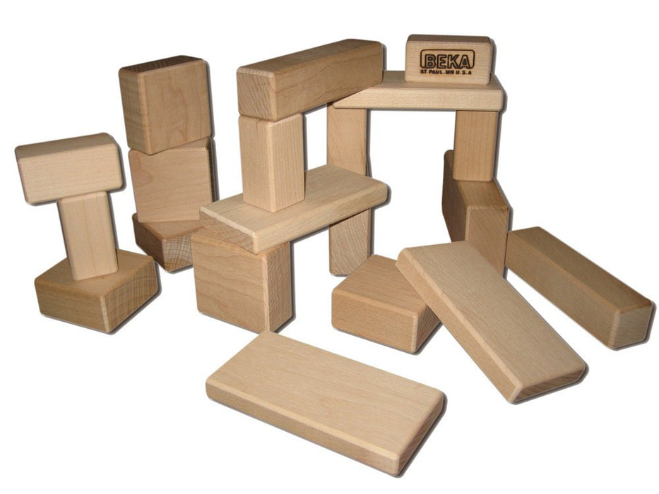 Wooden Blocks - 100 PC Wood Building Block Set with Carrying Bag and Container