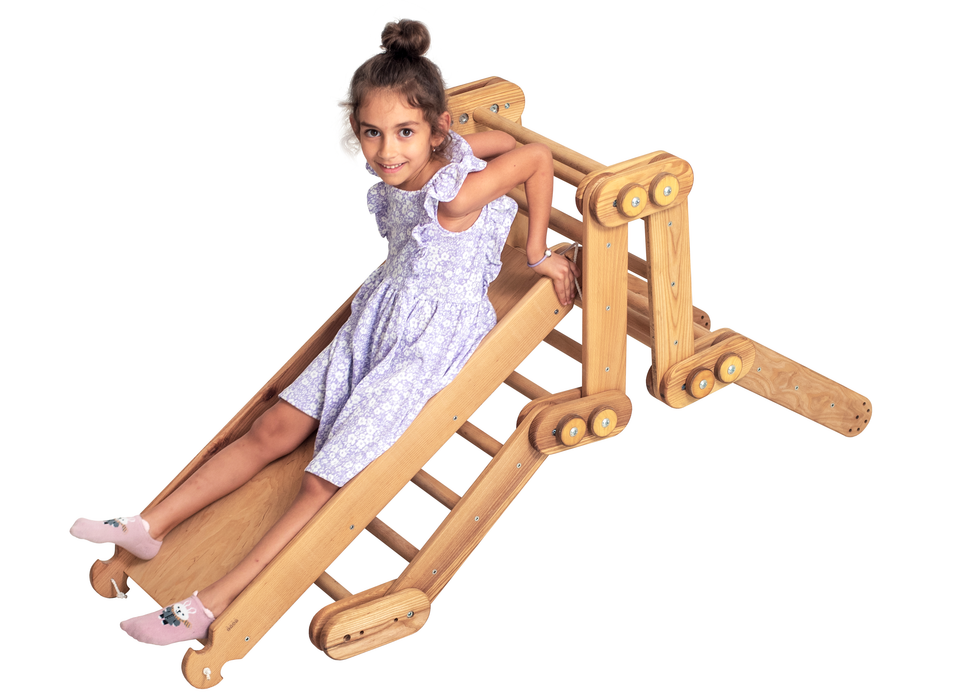 2-in-1 Montessori Climbing Set: Snake Ladder + Slide Board/Climbing Ramp – Beige