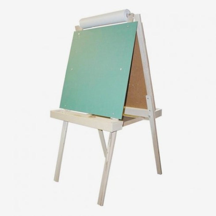 Kids Easel with Paper Roll Wooden Art Easel with Chalkboard & White Board  Painting Accessories Storage Tray Double-Sided Board Height Adjustable