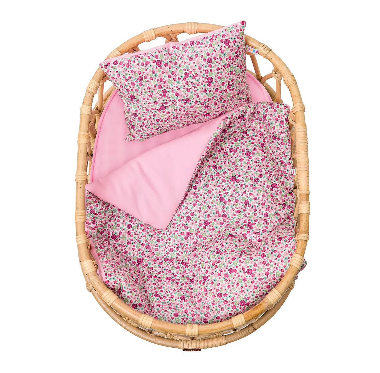 Poppie Toys Rattan Doll Crib with Duvet and Pillow - Special Set