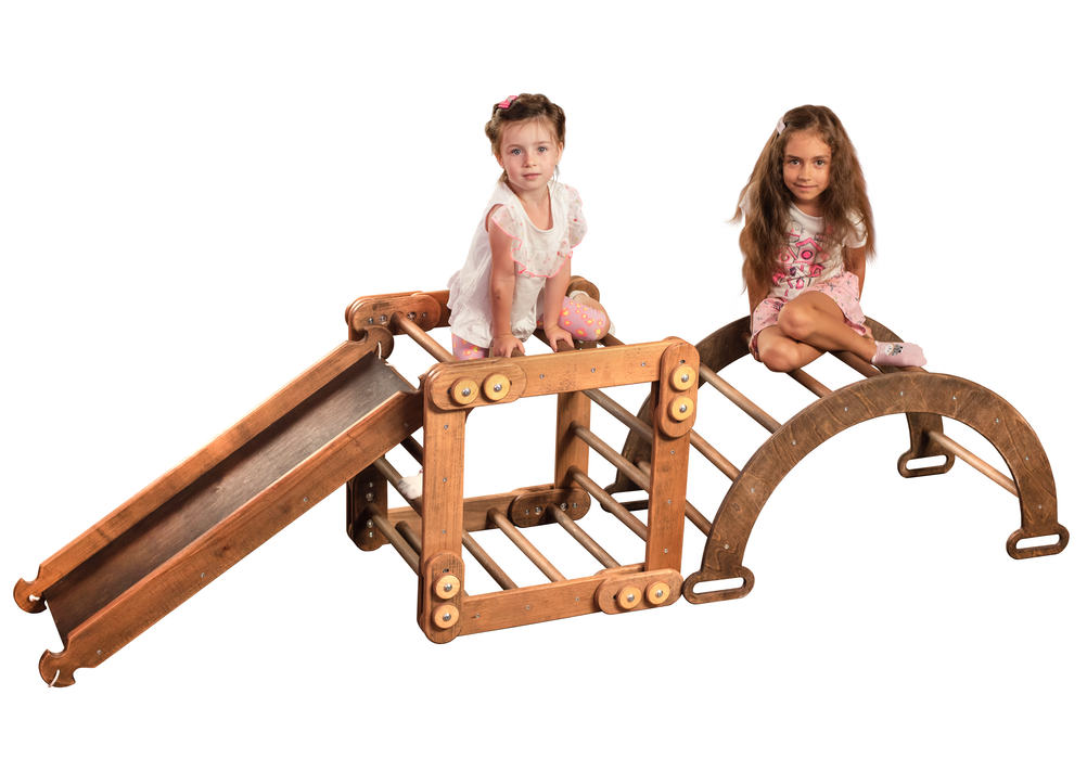 3-in-1 Montessori Climbing Snake Set: Snake Ladder + Slide/Ramp + Arch Climber – Beige