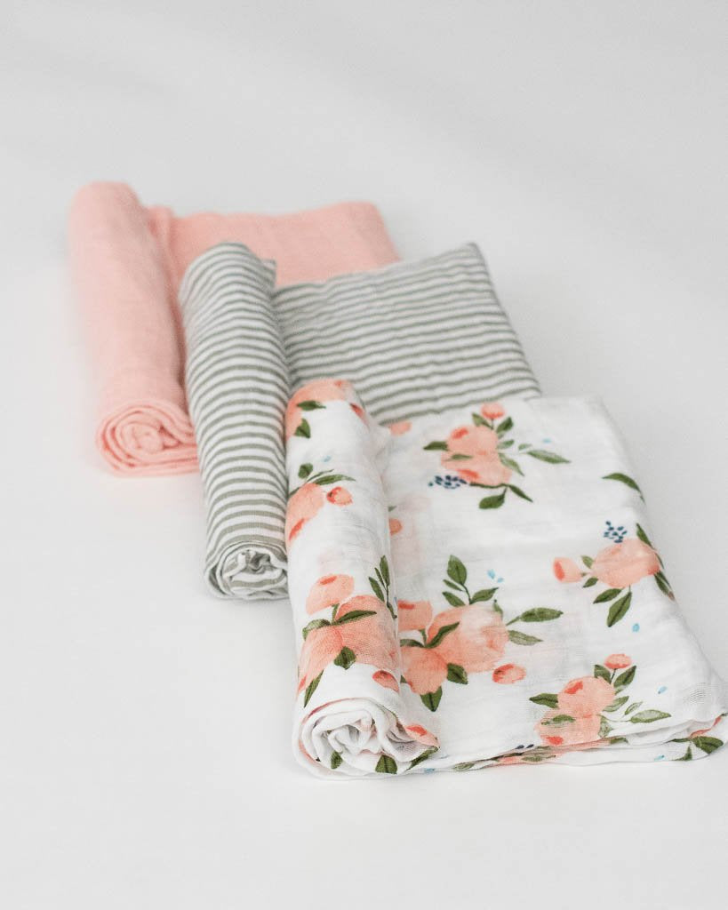 Little Unicorn Cotton Muslin Swaddle Blanket Set - Watercolor Roses