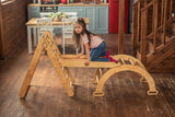3-in-1 Montessori Climbing Set: Triangle Ladder + Wooden Arch + Slide Board – Beige